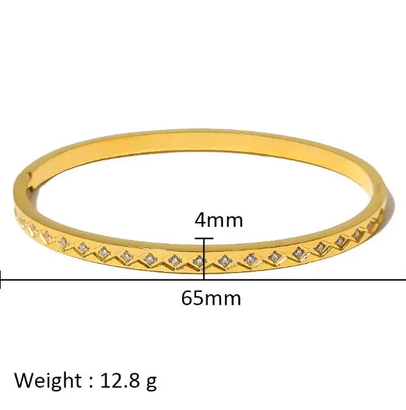 18K Gold Plated Stainless Steel Zircon Rhinestone Twist Open Bangle Bracelet Women