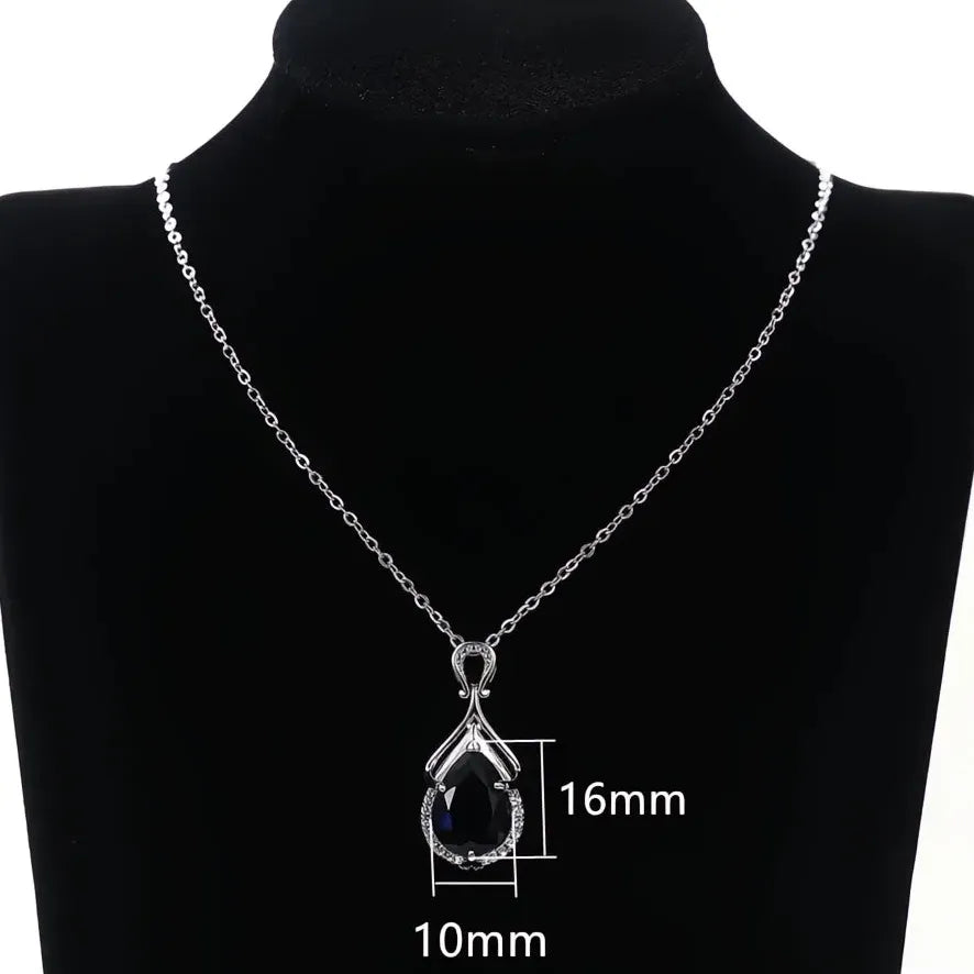Blue Pear Cubic Zirconia Pendant Necklace for Women Wedding Jewelry Luxury