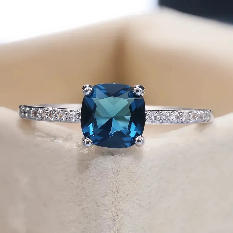 Women’s Engagement Ring Brass Cubic Zirconia Wedding Anniversary Gift 4 Colors Blue Series