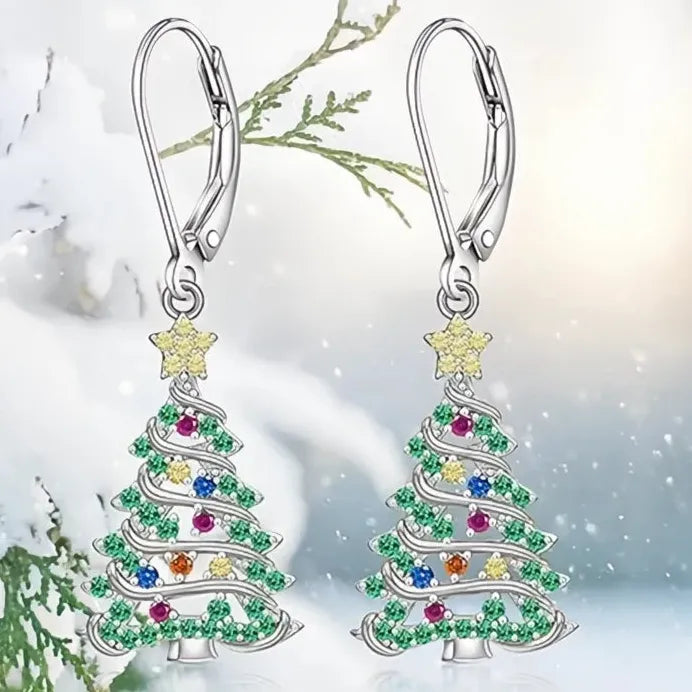 Elegant Bling Cubic Zirconia Christmas Tree Drop Earrings for Women Gift