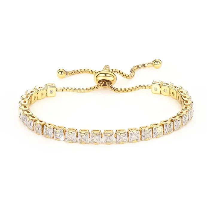 Adjustable Women's Geometric Tennis Bracelet with Round & Square CZ Stones