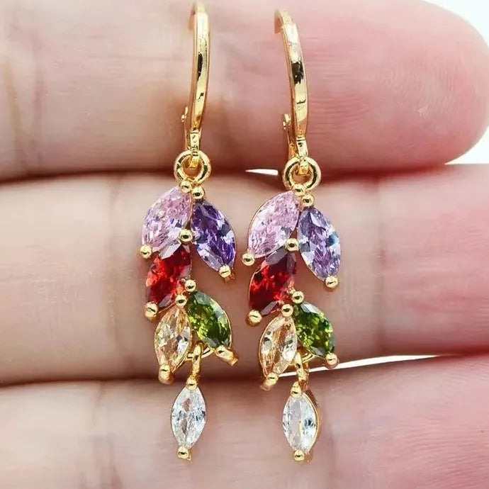 Copper Waterdrop Wheat Spike Tassel Horse Eye Zircon Earrings for Women