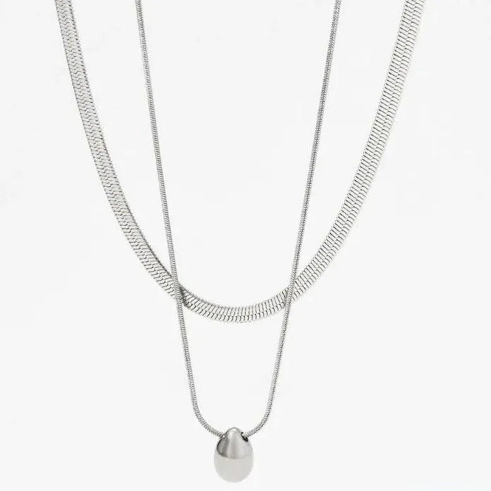 Vintage Gold Stainless Steel Water Drop Pendant Necklace for Women Snake Chain