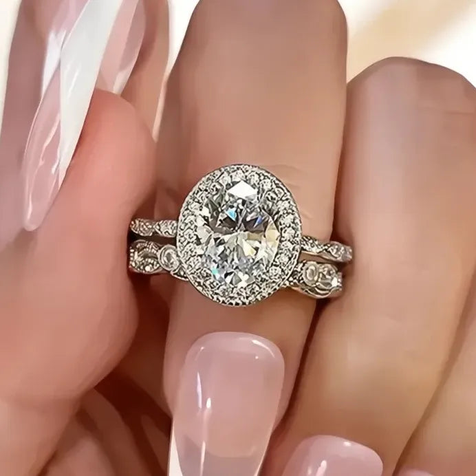 Elegant Cubic Zirconia Bridal Wedding Ring Set in Brass for Women