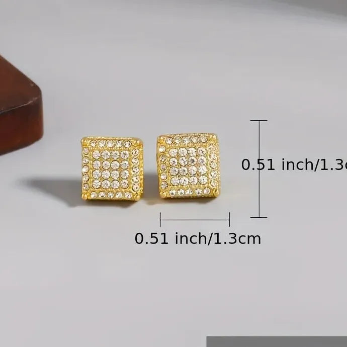 Silver Square Zircon Stud Earrings for Men Women Classic Fashion Jewelry Gift