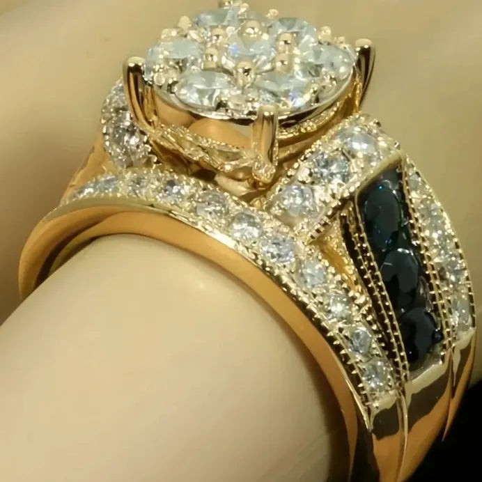 Noble Blue Cubic Zirconia Gold Color Women’s Geometric Wedding Ring
