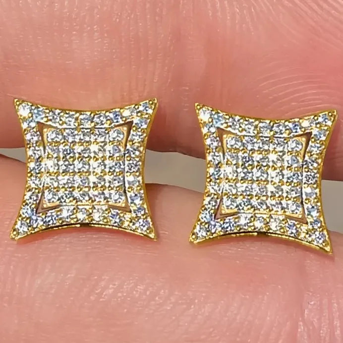 Geometric Cubic Zirconia Stud Earrings Gold Color Elegant Fashion Jewelry