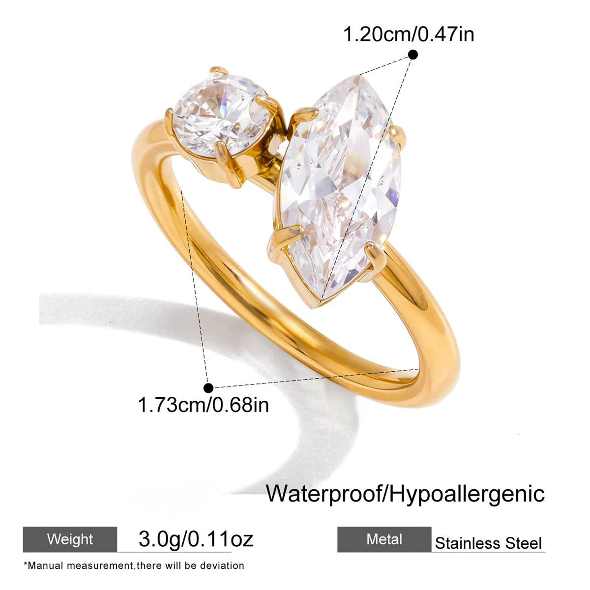 18k Gold Plated Geometric Stainless Steel Wedding Ring Heart Water Droplet Gift