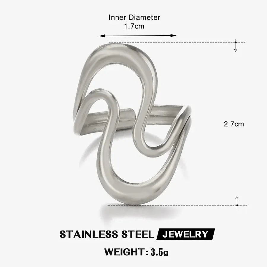 Vintage Stainless Steel Double-Layer Hollow Open Rings for Women, Hypoallergenic Jewelry