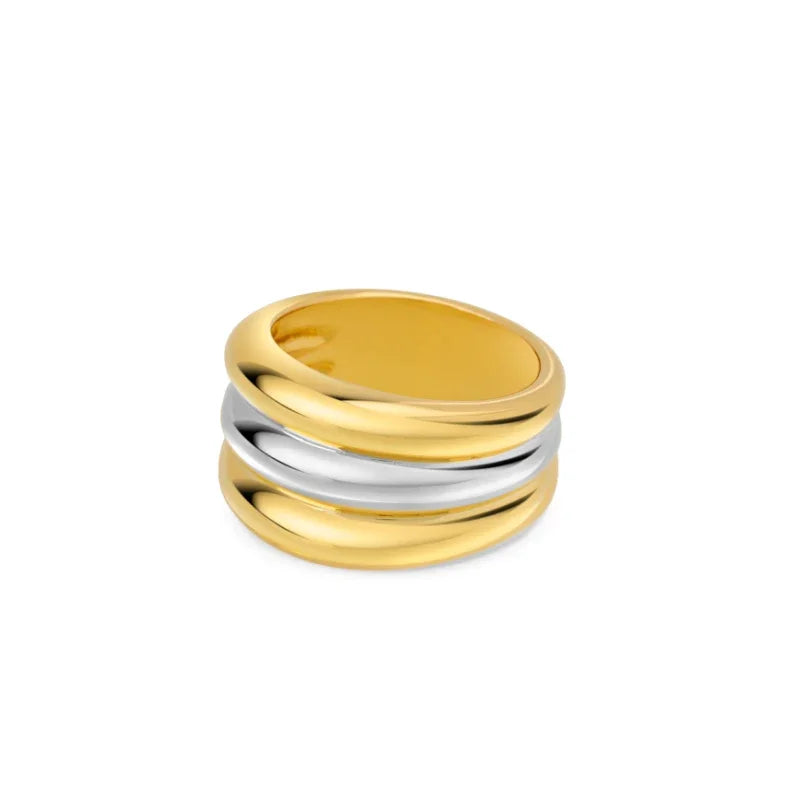 Punk Polished Bilayer Stainless Steel Chunky Rings for Women Gold Plated 2025