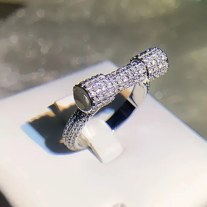 Women’s Brass Geometric Ring with Cubic Zirconia Luxury Statement Jewelry