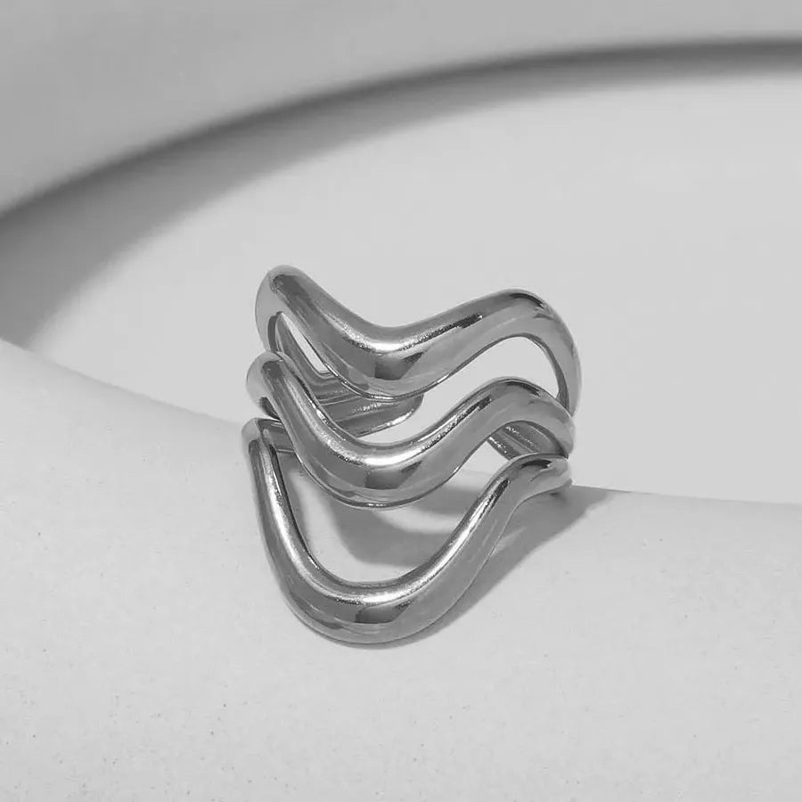 Stainless Steel Irregular Geometric Open Chain Ring for Women Punk Fashion Jewelry