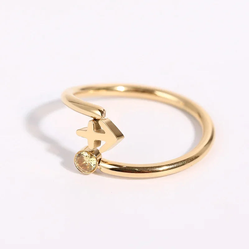 12 Constellation Symbol Adjustable 18K Gold Plated Zircon Knuckle Ring Gift