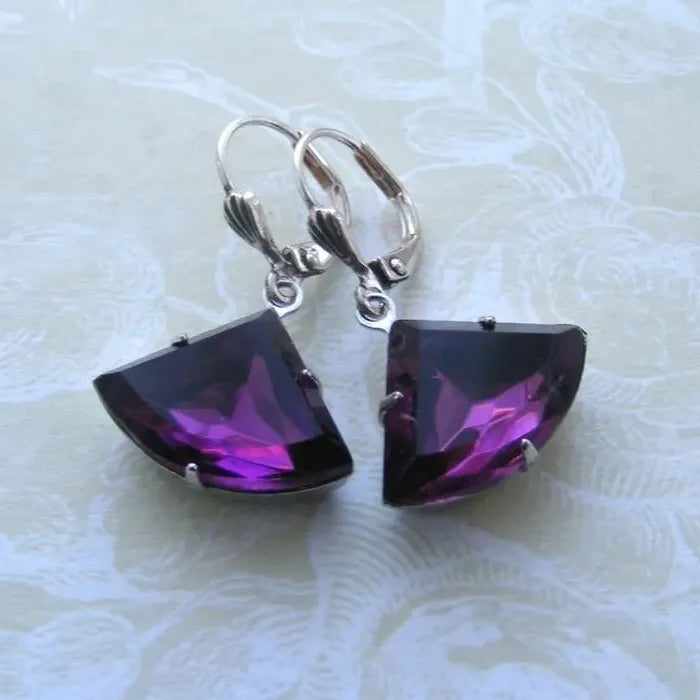 Vintage Fan-Shaped Crystal Pendant Earrings for Women Zinc Alloy Jewelry