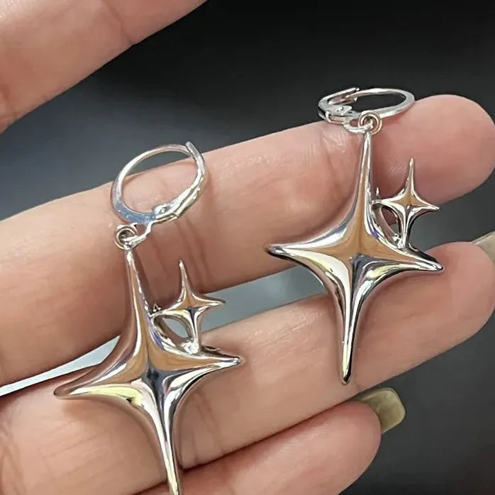 Retro Geometric Asymmetric Hoop Earrings Stone Beading Gift Jewelry