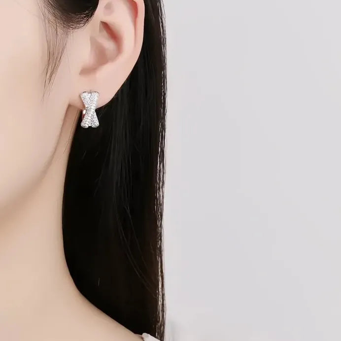 Trendy Cross Shaped Cubic Zirconia Hoop Earrings for Women Bling