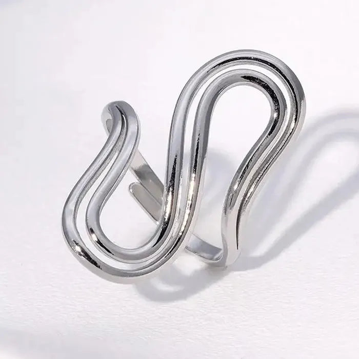 18K Gold Color Stainless Steel Double S-Shaped Waterproof Cocktail Ring for Women Men