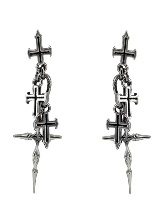 Copper Neo-Gothic Cross Drop Earrings Unisex Fashion Jewelry Statement