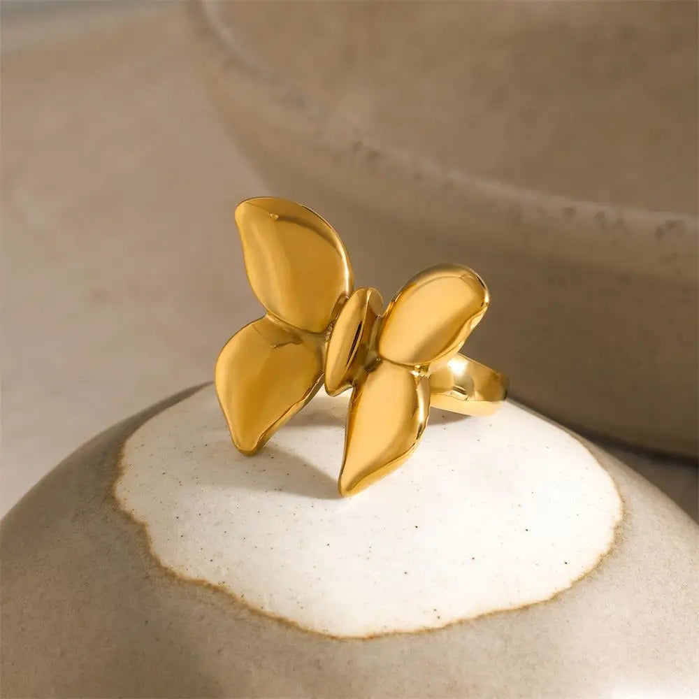 18k Gold Plated Stainless Steel Butterfly Knuckle Ring for Women Hypoallergenic Insect Jewelry