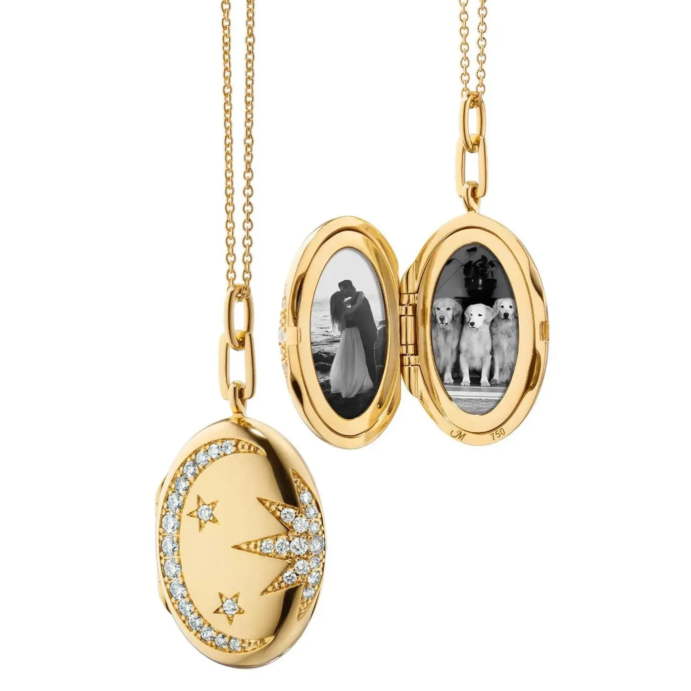 Sun Moon Star Openable Photo Frame Necklace Stainless Steel 18K Gold Jewelry