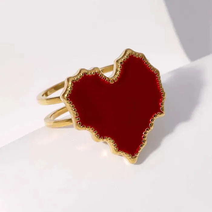 Adjustable Vintage Red Drip Oil Heart Ring for Women Stainless Steel 2025 Jewelry