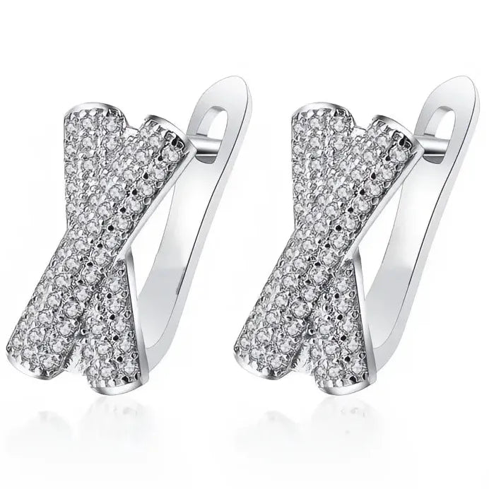 Trendy Cross Shaped Cubic Zirconia Hoop Earrings for Women Bling