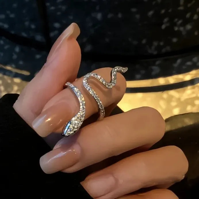 Geometric Snake Ring for Women Brass with Micro Inlaid Cubic Zirconia