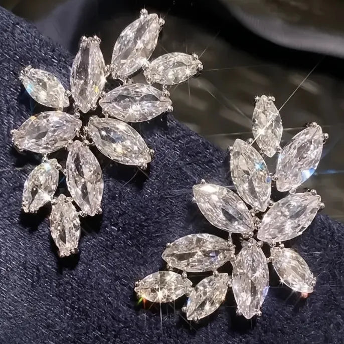 Geometric Cubic Zirconia Stud Earrings in Copper Alloy for Wedding Party