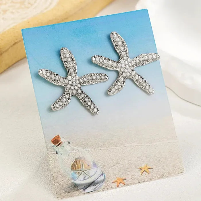 Boho Zinc Alloy Pearl Starfish Drop Earrings for Women Vintage Gift
