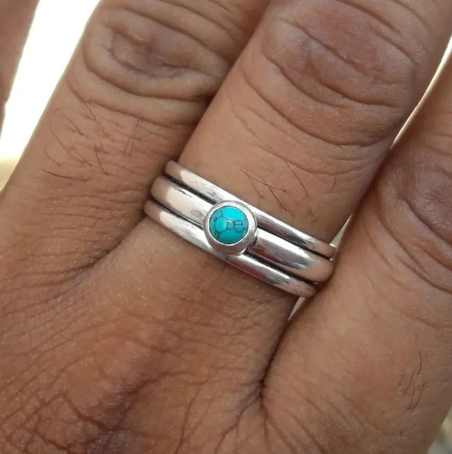 Imitation Turquoise Ring for Women Zinc Alloy Metal Boho Style Jewelry