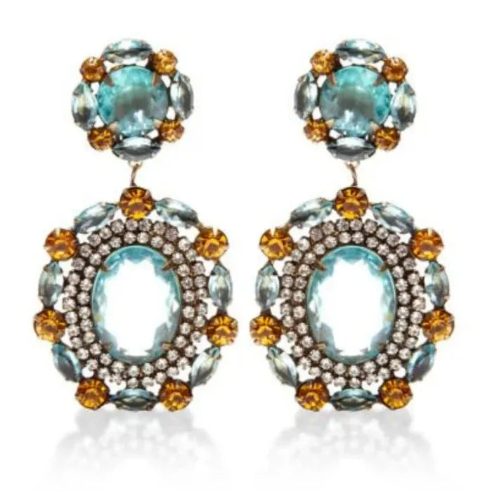 Big Flower Stud Earrings for Women Wedding Dance Party Zinc Alloy Zircon Stone
