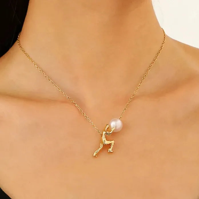 Adjustable Vintage Pearl Pendant Necklace for Women Zinc Alloy Jewelry Gift