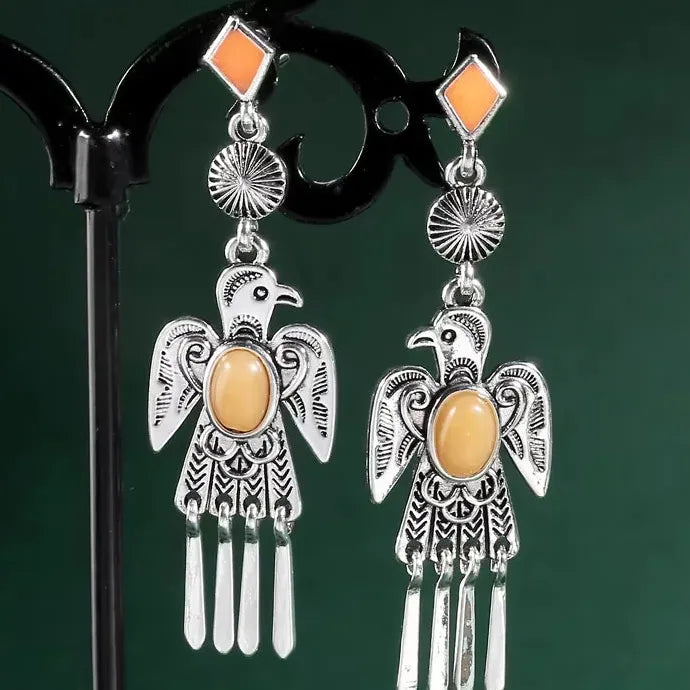 Handmade Vintage Bohemian Orange Round Geometric Drop Earrings Zinc Alloy