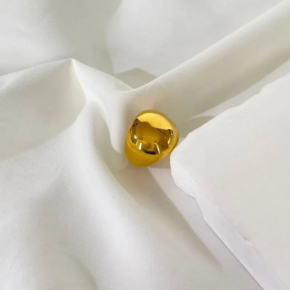 Polished Gold Plated Chunky Wide Stainless Steel Punk Hiphop Ring for Women Girls