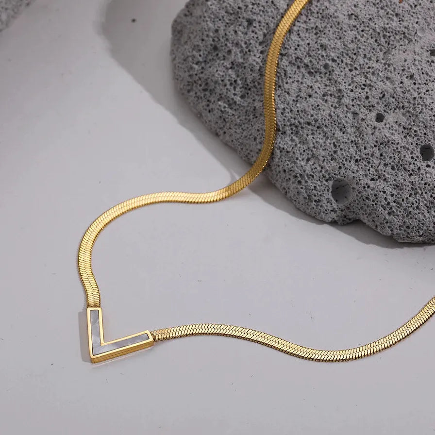 Gold Stainless Steel Snake Chain Necklace Women Korean V Blade Clavicle Jewelry