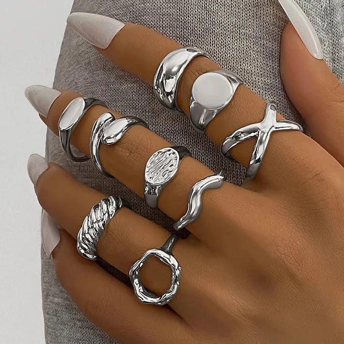 9Pcs Gold Irregular Bohemian Metal Rings for Women Holiday Jewelry Set Vintage Gothic Y2K