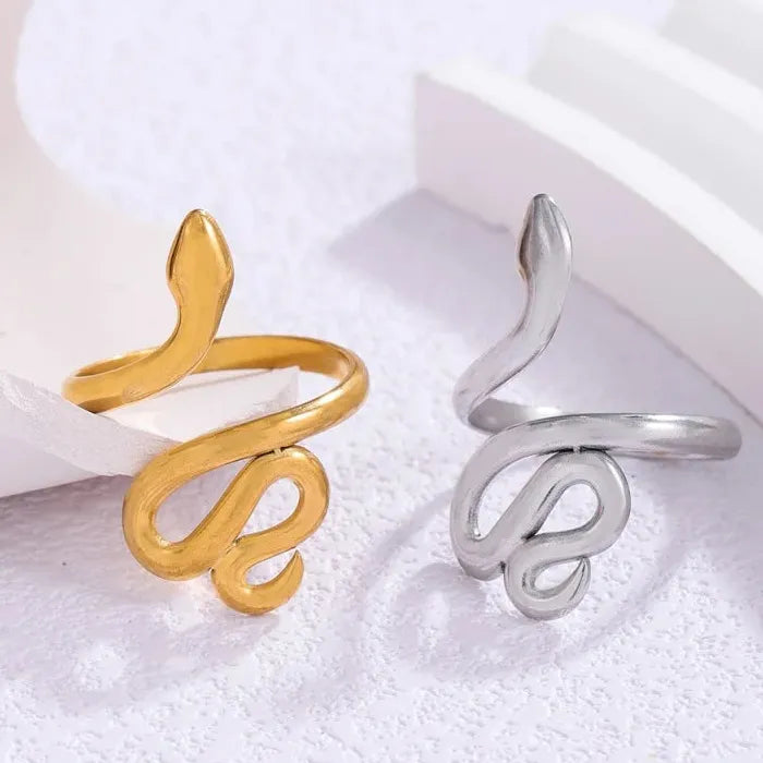 Adjustable Gold Color Stainless Steel Snake Ring Vintage Gothic Jewelry Gift