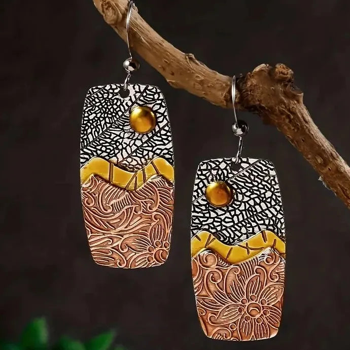 Vintage Geometric Bohemian Metal Carved Drop Earrings for Women Parties Engagements