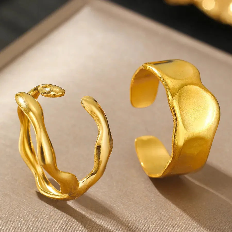 Stainless Steel Wide Irregular Thick Ring for Women Men Gold & Silver Band