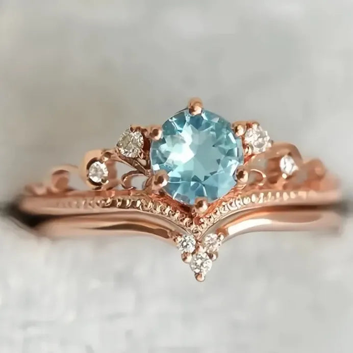 Luxury Blue Cubic Zirconia Women's Wedding & Engagement Ring Set