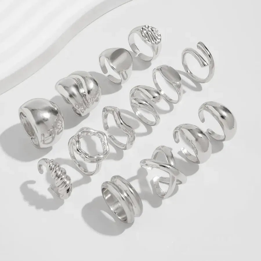 14Pcs Vintage Silver Punk Hiphop Metal Knuckle Rings Geometric Design for Women Men