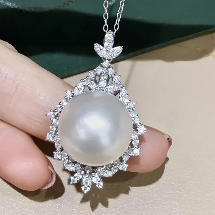 Geometric Pearl Pendant Necklace CZ Copper Alloy Wedding Jewelry Gift for Women