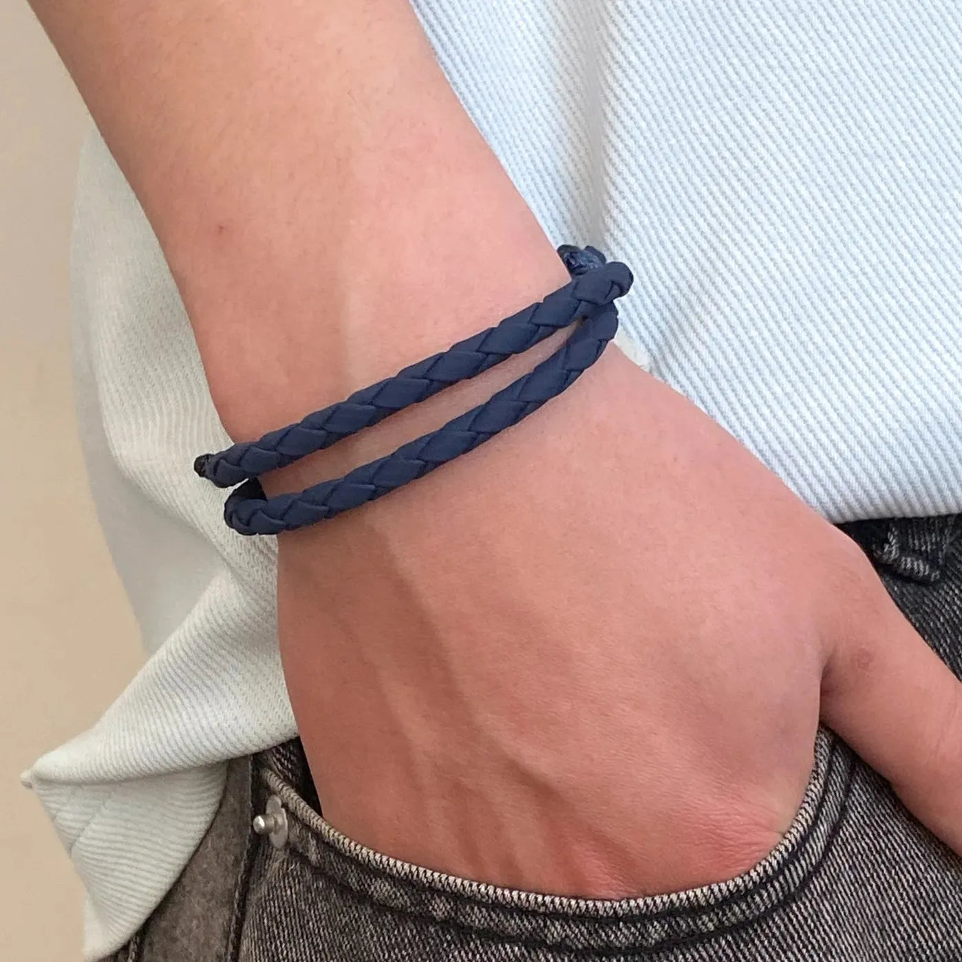 Hip Hop Punk Cross Double-Layer Handmade Woven Leather Adjustable Bracelet Men Women