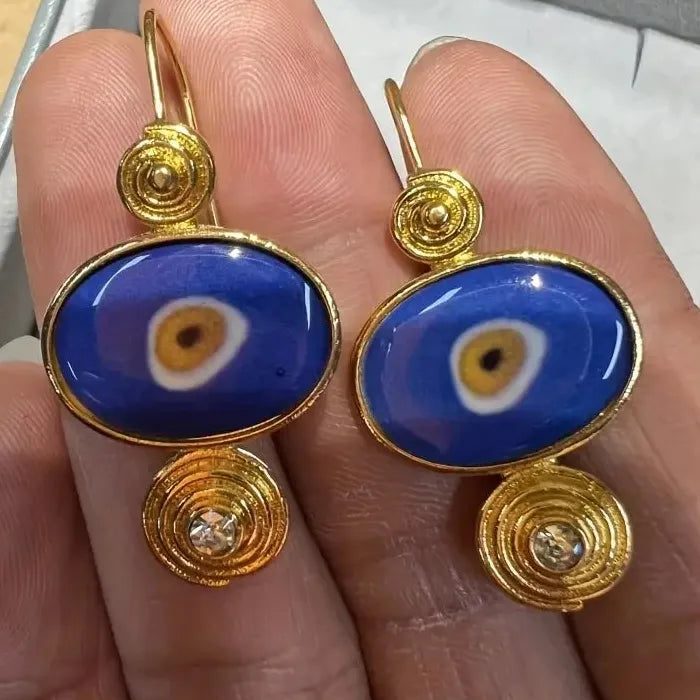 Devil's Eye Enamel Dangle Earrings Gold Plated Zinc Alloy Retro Style Gift