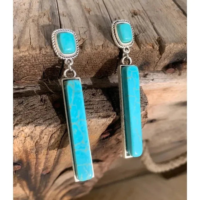 Retro Bohemian Lapis Lazuli Earrings Zinc Alloy Drop Pendant Jewelry Women