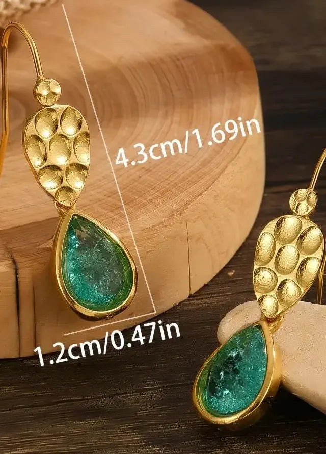 Geometric Double Color Round Stone Dangle Earrings Zinc Alloy for Women
