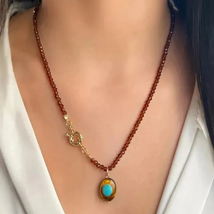 2026 Handmade Stainless Steel Natural Stone Pendant Necklace Colored Beads