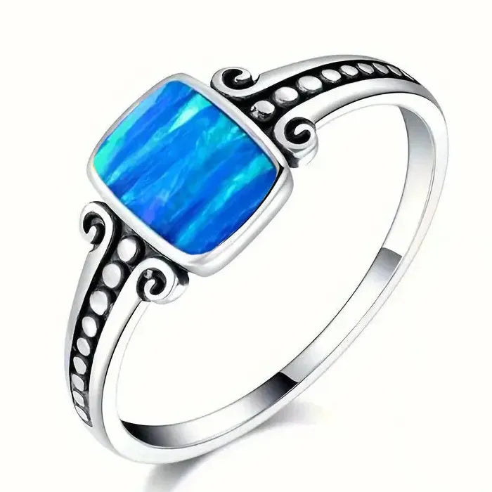 Retro Square Copper Ring with Gemstone Inlay Minimalist Women's Jewelry