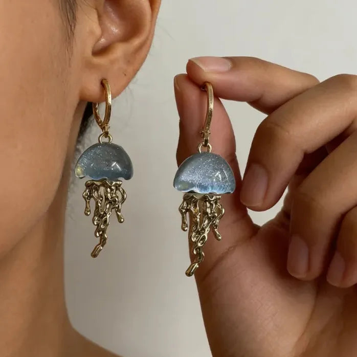 Blue Jellyfish Ocean Pendant Drop Earrings for Women Girls Jewelry Gift