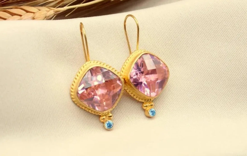 Gold Plated Square Zircon Drop Earrings for Women Rhinestone Jewelry Gift